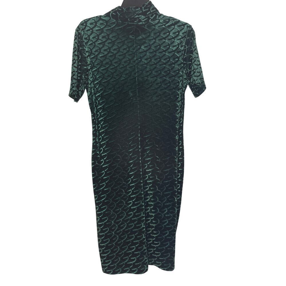 VTG 90s Apart Impressions Emerald Green Textured Velvet Mock Neck Dress Size 10 - Picture 3 of 4